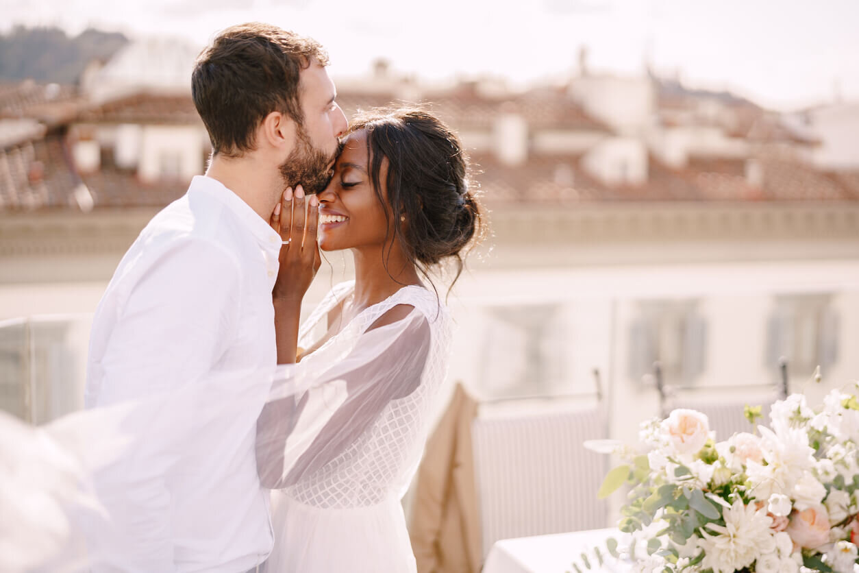 Photo of Wedding day couple pose romantic