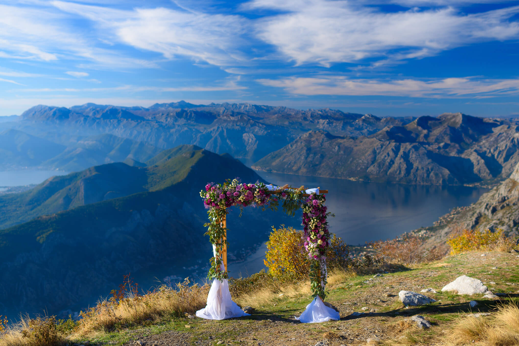 beautiful mountain range behind altar for wedding ceremony