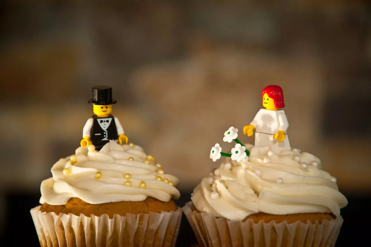 Lego figures on cupcakes as unique wedding cake topper idea