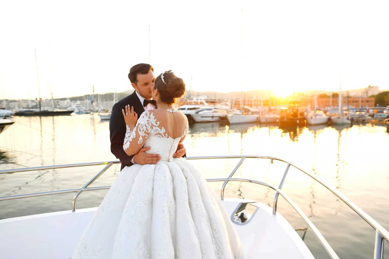 bride and groom at their yacht wedding