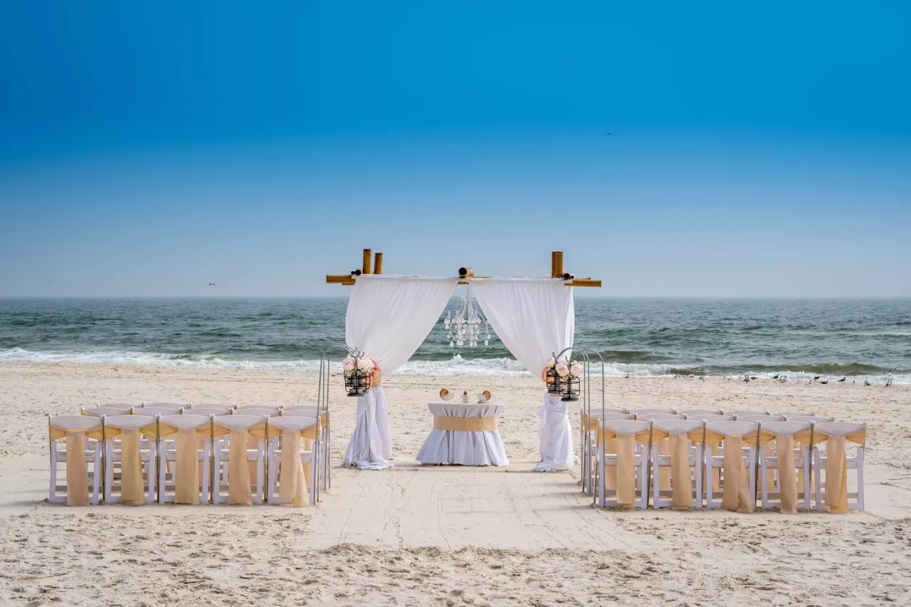 chairs and altar on beach for beach wedding