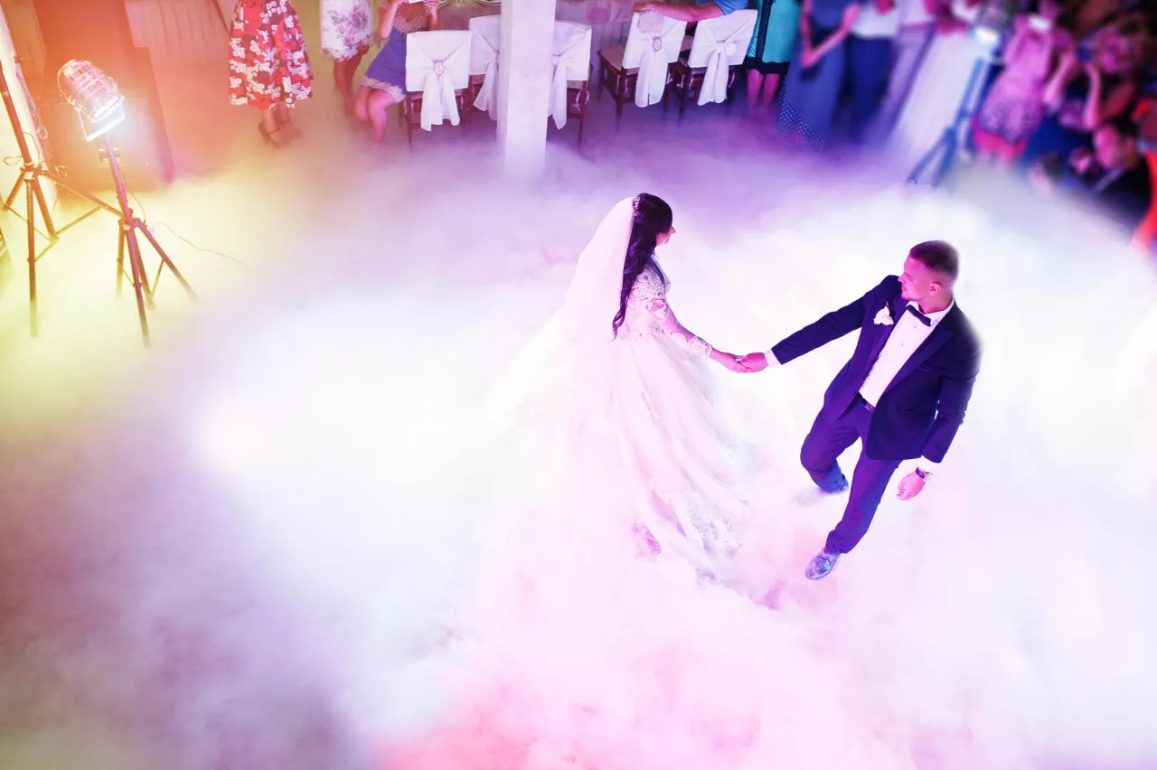 couple on dance floor during wedding