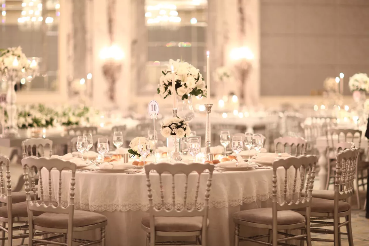 beautiful table at hotel ballroom wedding